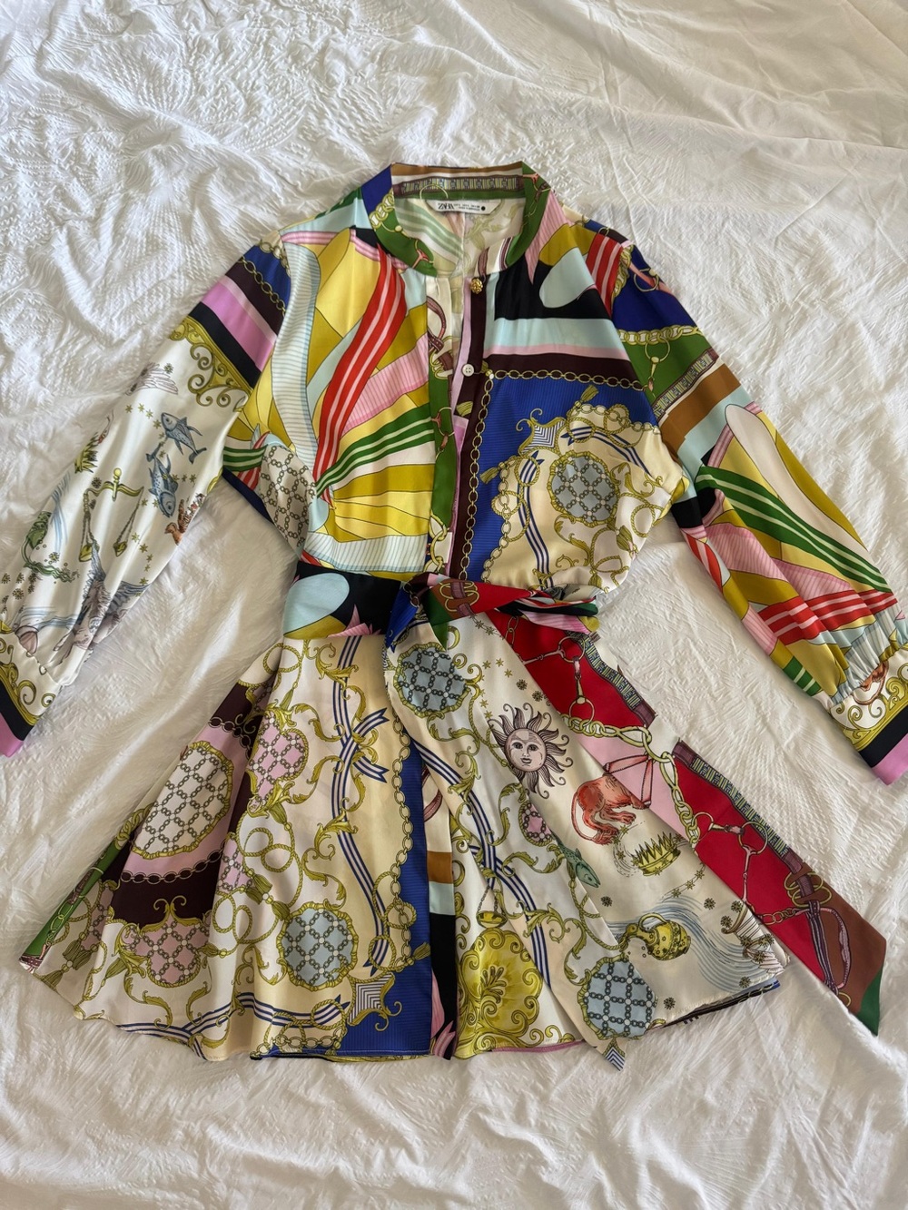 Zara Multicolor Printed Tie-Waist Blazer Jacket
